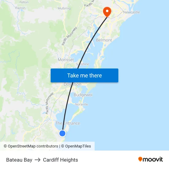 Bateau Bay to Cardiff Heights map
