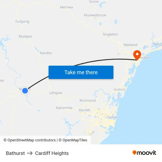 Bathurst to Cardiff Heights map