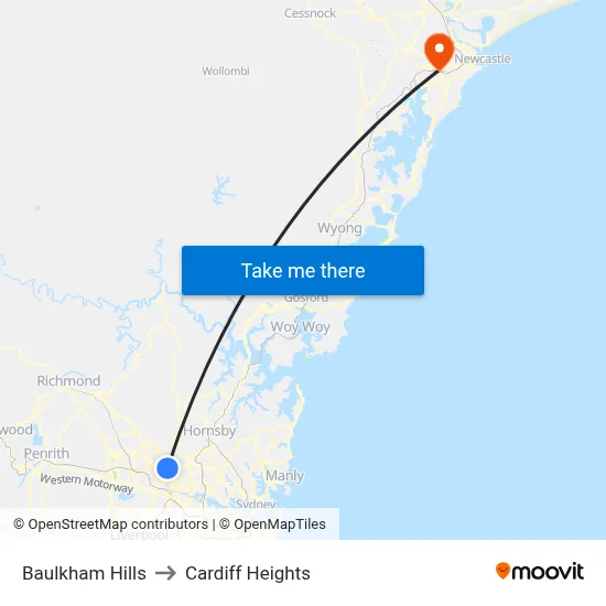 Baulkham Hills to Cardiff Heights map