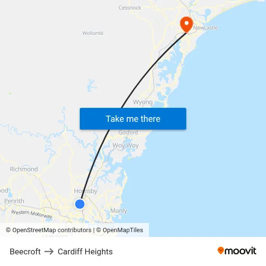 Beecroft to Cardiff Heights map