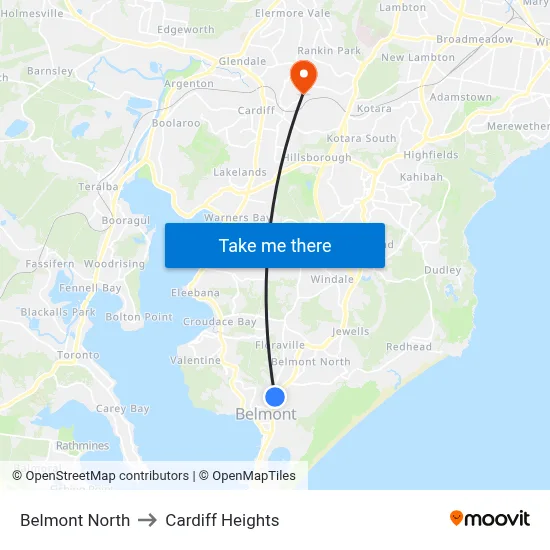 Belmont North to Cardiff Heights map