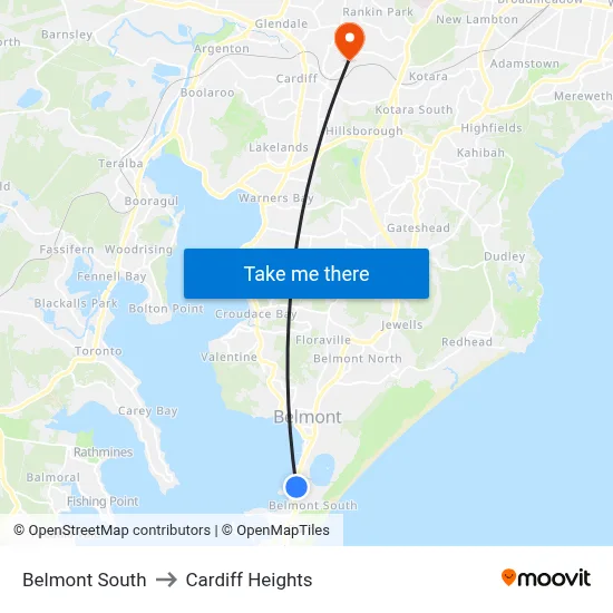 Belmont South to Cardiff Heights map