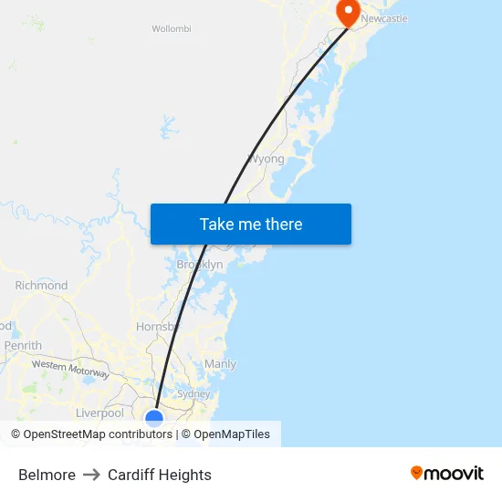 Belmore to Cardiff Heights map