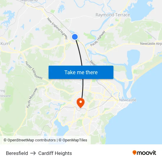 Beresfield to Cardiff Heights map