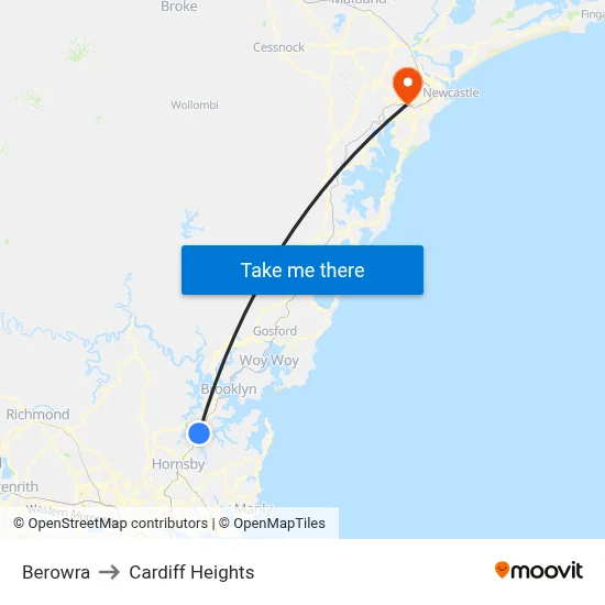 Berowra to Cardiff Heights map
