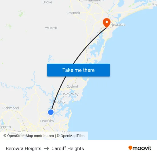 Berowra Heights to Cardiff Heights map
