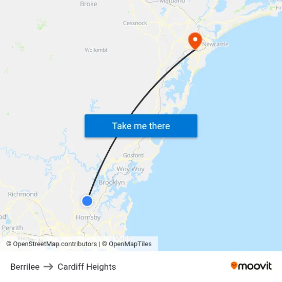 Berrilee to Cardiff Heights map