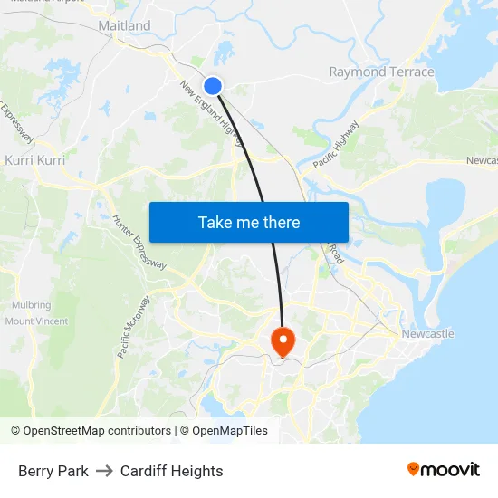 Berry Park to Cardiff Heights map
