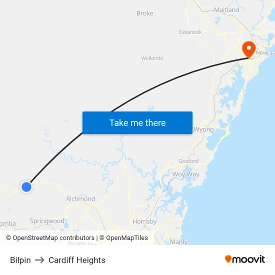 Bilpin to Cardiff Heights map
