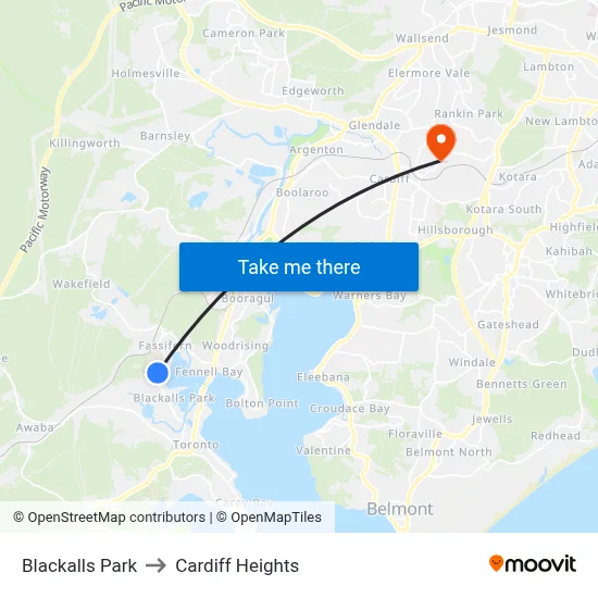 Blackalls Park to Cardiff Heights map