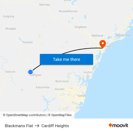 Blackmans Flat to Cardiff Heights map