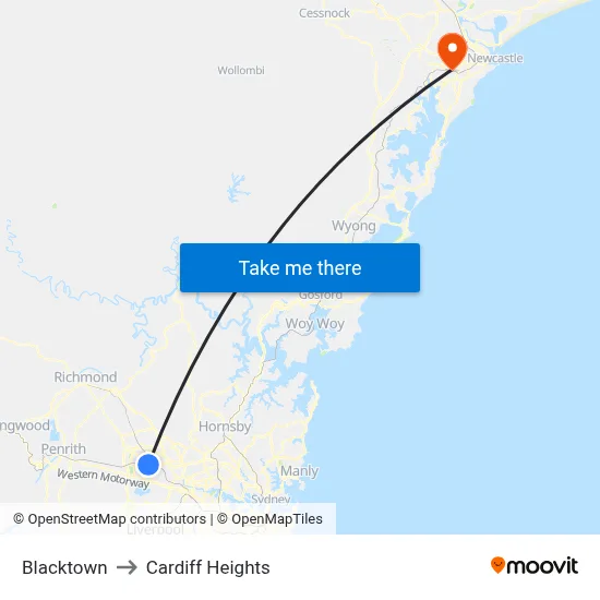 Blacktown to Cardiff Heights map