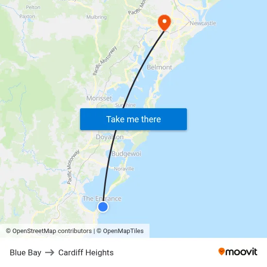 Blue Bay to Cardiff Heights map
