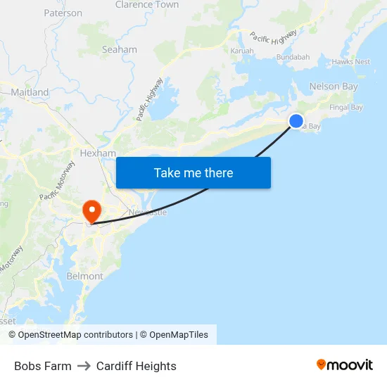Bobs Farm to Cardiff Heights map