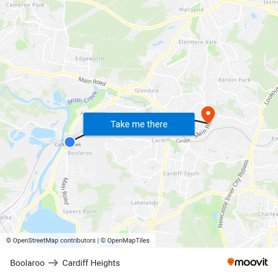 Boolaroo to Cardiff Heights map