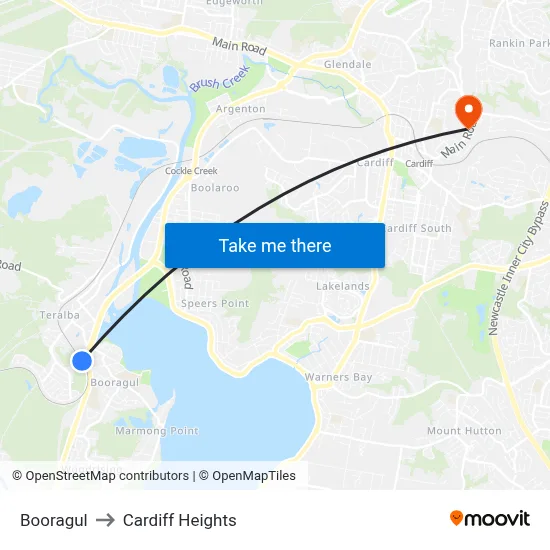 Booragul to Cardiff Heights map