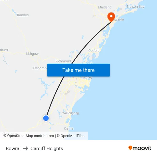 Bowral to Cardiff Heights map