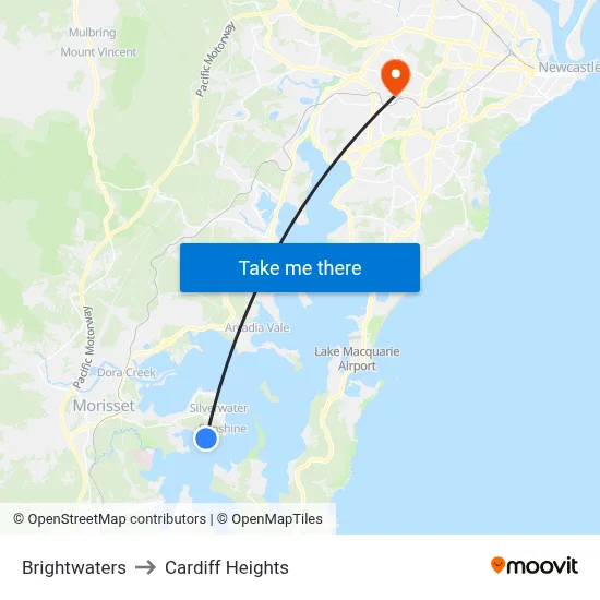 Brightwaters to Cardiff Heights map