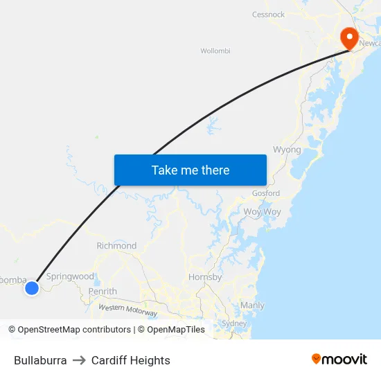 Bullaburra to Cardiff Heights map