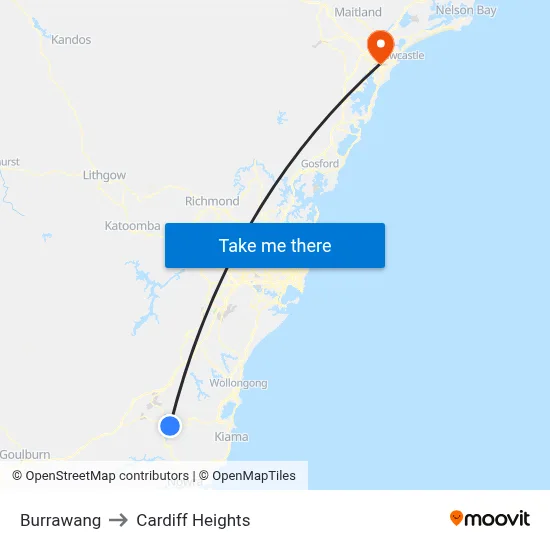 Burrawang to Cardiff Heights map