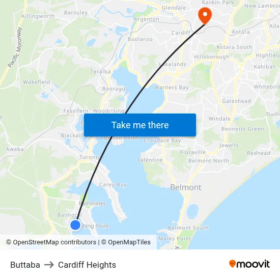Buttaba to Cardiff Heights map