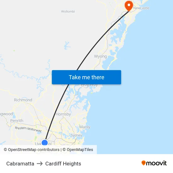 Cabramatta to Cardiff Heights map