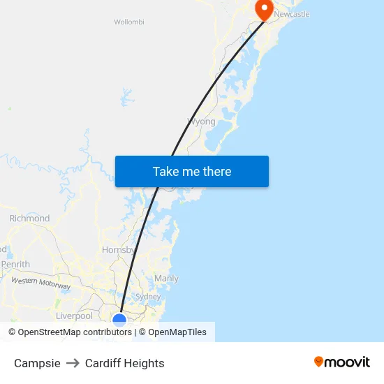 Campsie to Cardiff Heights map