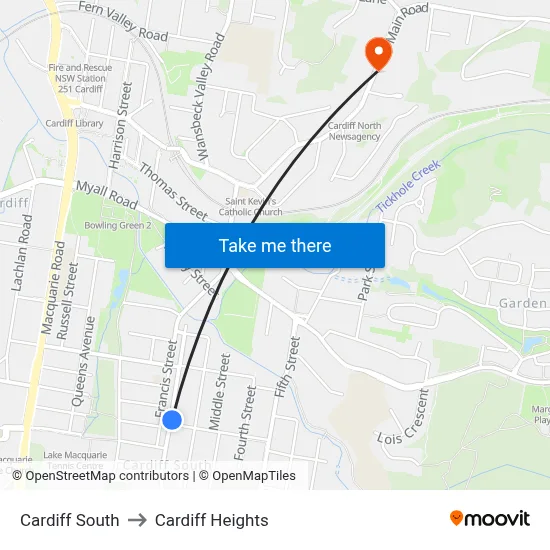 Cardiff South to Cardiff Heights map