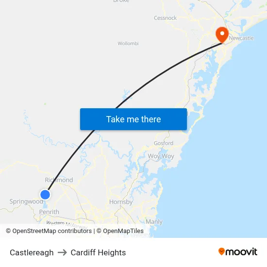 Castlereagh to Cardiff Heights map