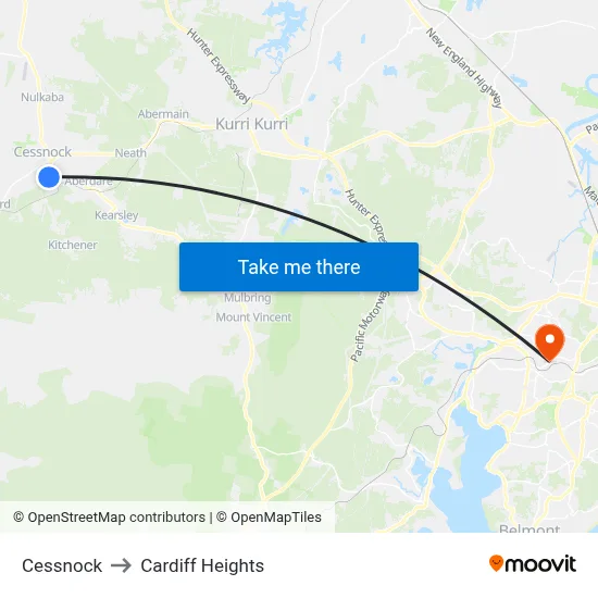 Cessnock to Cardiff Heights map