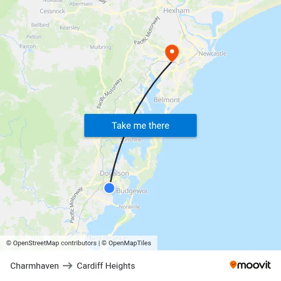 Charmhaven to Cardiff Heights map