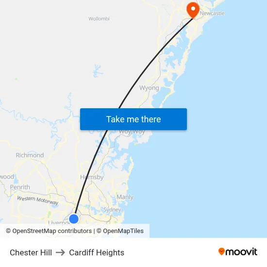 Chester Hill to Cardiff Heights map