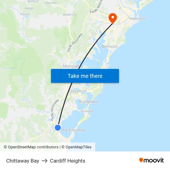 Chittaway Bay to Cardiff Heights map