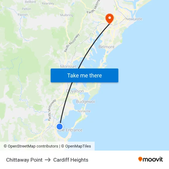 Chittaway Point to Cardiff Heights map