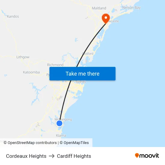 Cordeaux Heights to Cardiff Heights map