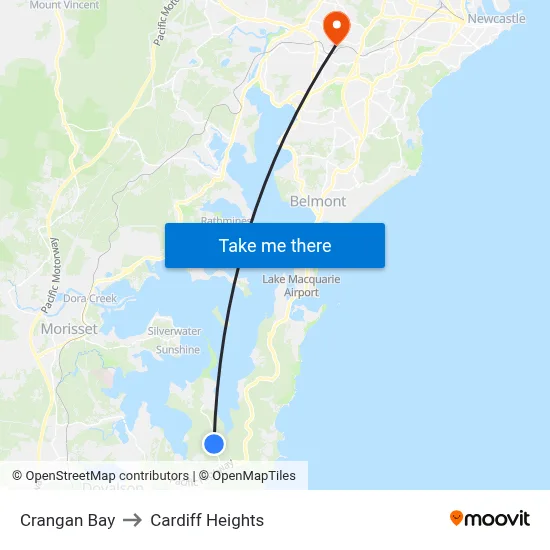 Crangan Bay to Cardiff Heights map