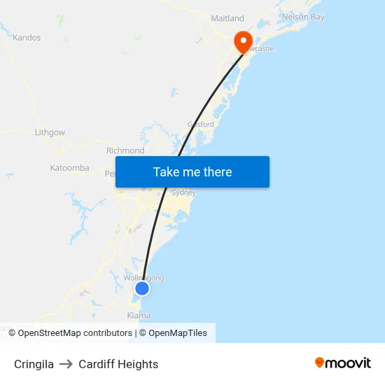 Cringila to Cardiff Heights map