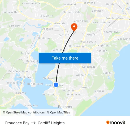 Croudace Bay to Cardiff Heights map