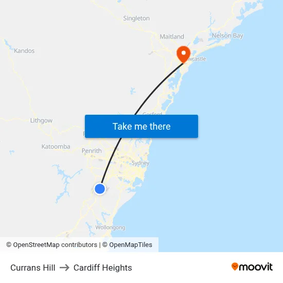 Currans Hill to Cardiff Heights map