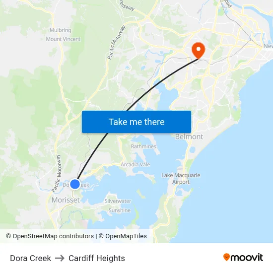 Dora Creek to Cardiff Heights map