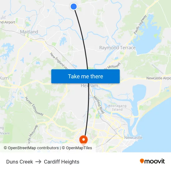 Duns Creek to Cardiff Heights map