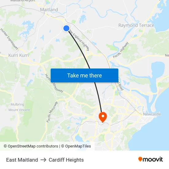 East Maitland to Cardiff Heights map