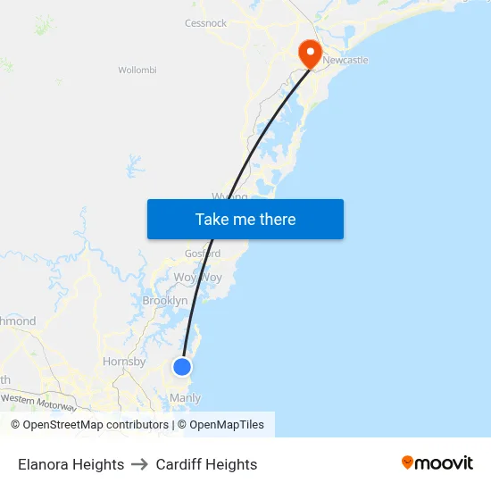 Elanora Heights to Cardiff Heights map