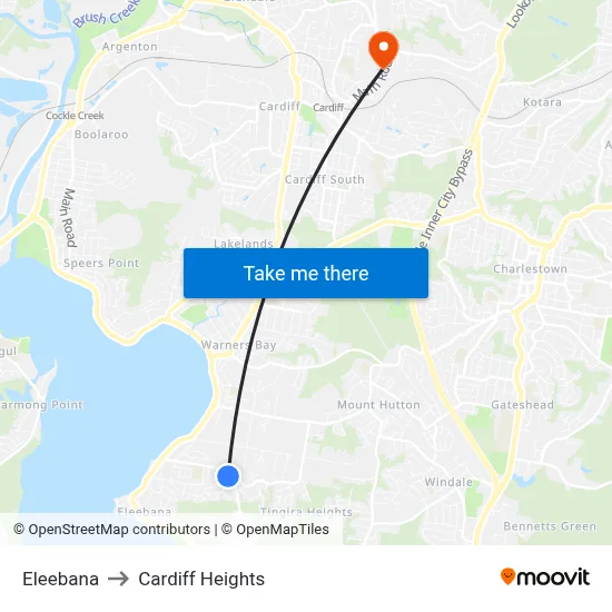 Eleebana to Cardiff Heights map