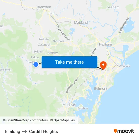 Ellalong to Cardiff Heights map