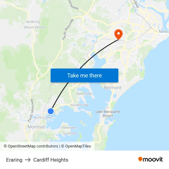 Eraring to Cardiff Heights map