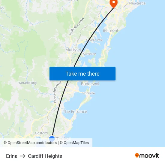 Erina to Cardiff Heights map