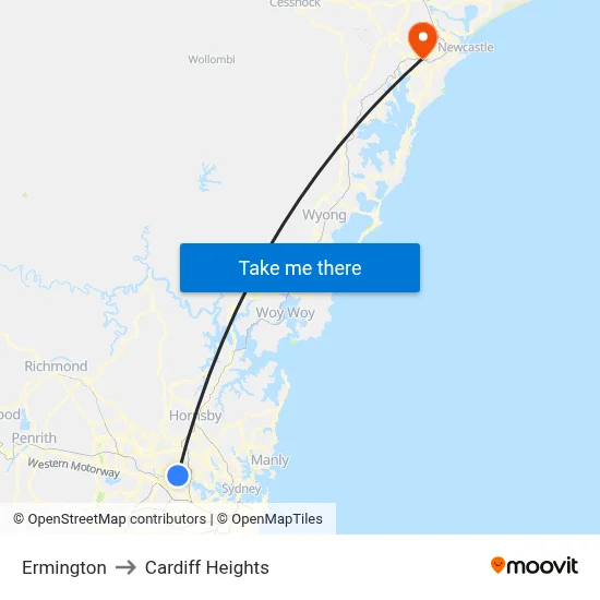 Ermington to Cardiff Heights map