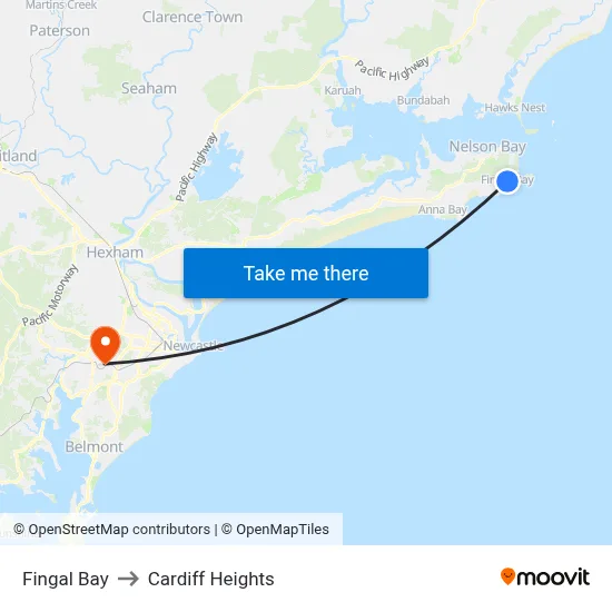 Fingal Bay to Cardiff Heights map