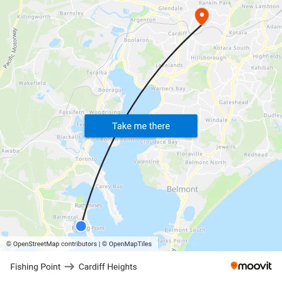 Fishing Point to Cardiff Heights map